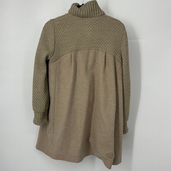 Zara wool parka coat size small tan knit sweater details full zip long high neck - Picture 2 of 8